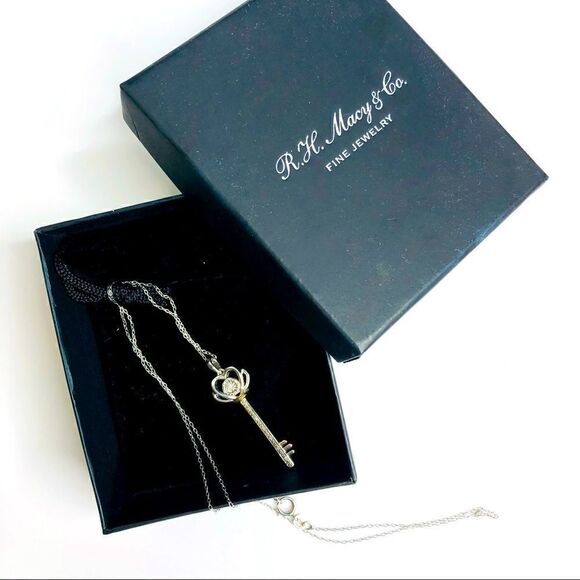 Bridge Diamond  Key Pendant Necklace, 18” - Picture 6 of 10